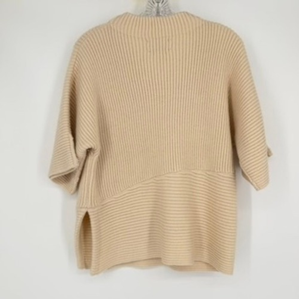 AYR Ribbed Asymmetrical Sweater Cream Wool Alpaca Mixed Mock Neck Short Sleeve M - Picture 4 of 13